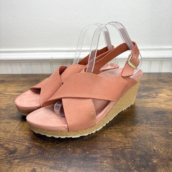 Birkenstock Papillio EU 41 US 10 Samira Sandals Suede Cork Wedge Heels Studded - Picture 1 of 13